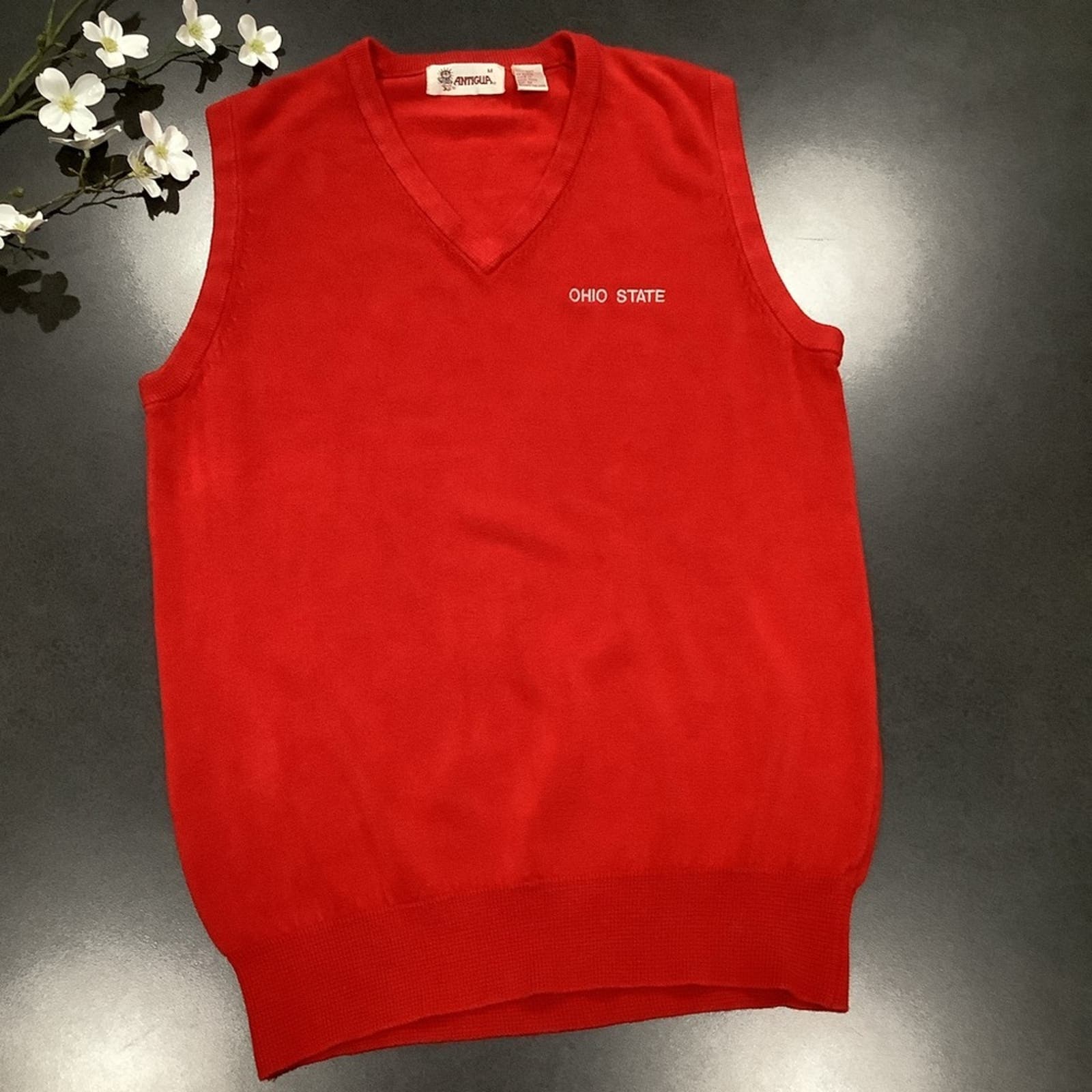 Vintage Antigua Ohio State Sweater Vest Osu Soft Knit V Neck Scarlet & Gray